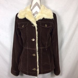 l.e.i. VTG Y2K Brown Corduroy Faux Fur Jacket, Sz M